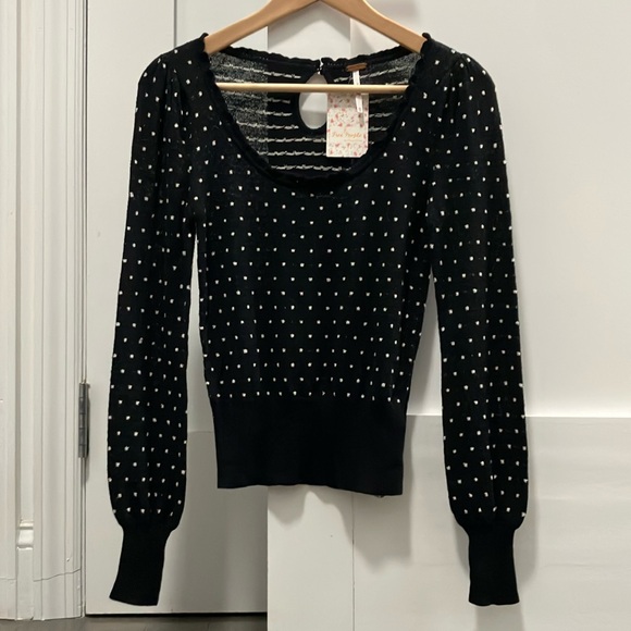NWT Free People Polka Dot Scoop Neck Sweater Size XS - Picture 2 of 9